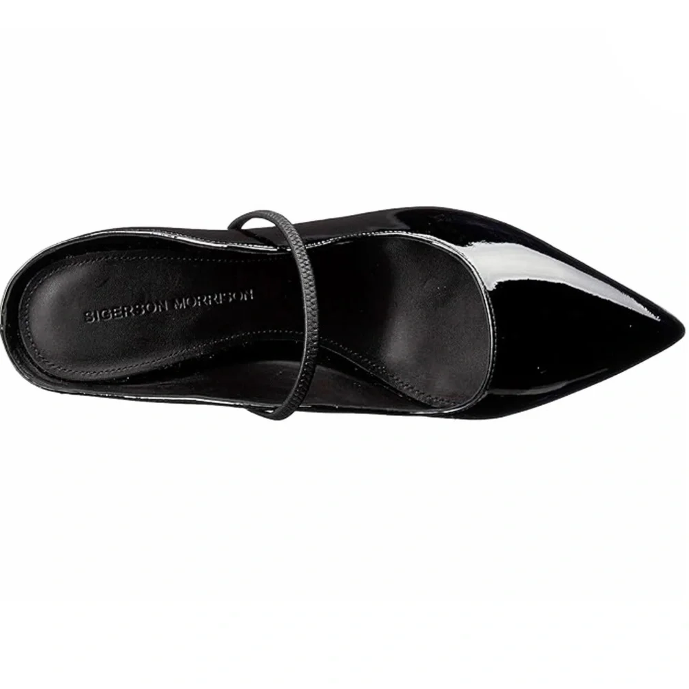 SIGERSON MORRISON Beryl Black Patent Leather Mules Ponted Toe Heeled Pump Shoe 6